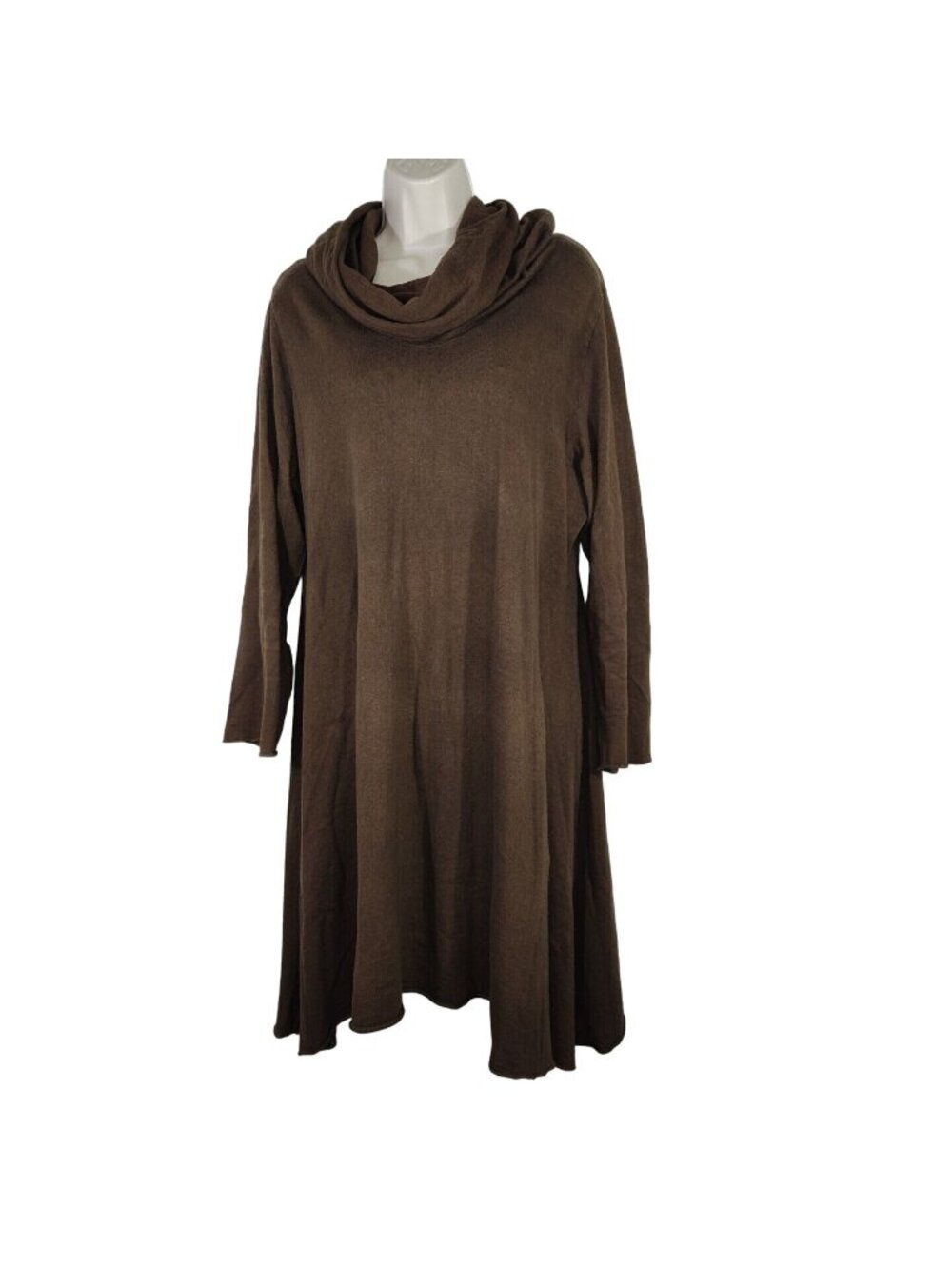 Brown Cowl Neck Shift Dress Women Size L Long Sleeve Minimalist Casual Academia